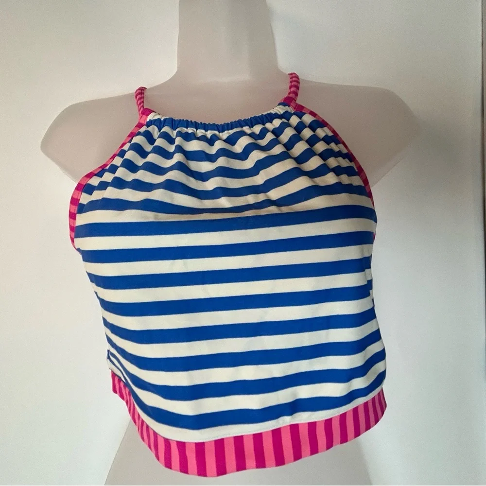 Matilda Jane 435 Blue White Pink Stripes‎ Swim Top Big Girls 16 Youth size